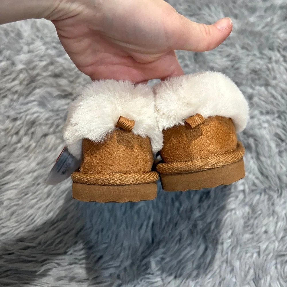 Wonder Nation Toddler‎ Fur Lined Slippers Brown Soft Girls 9-10c NEW